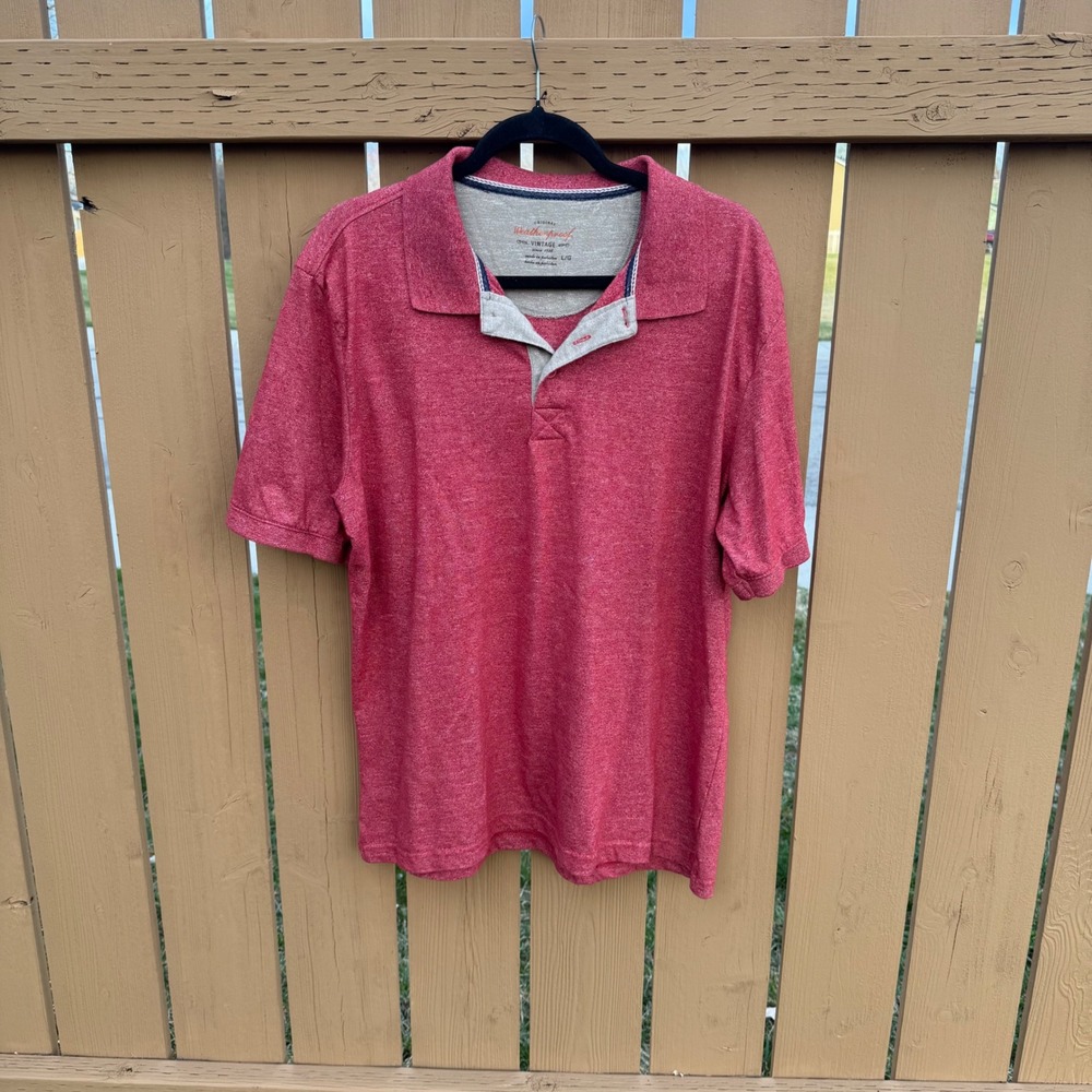 Weatherproof Vintage Mens Red Heather Short Sleeve Casual Polo Shirt Large